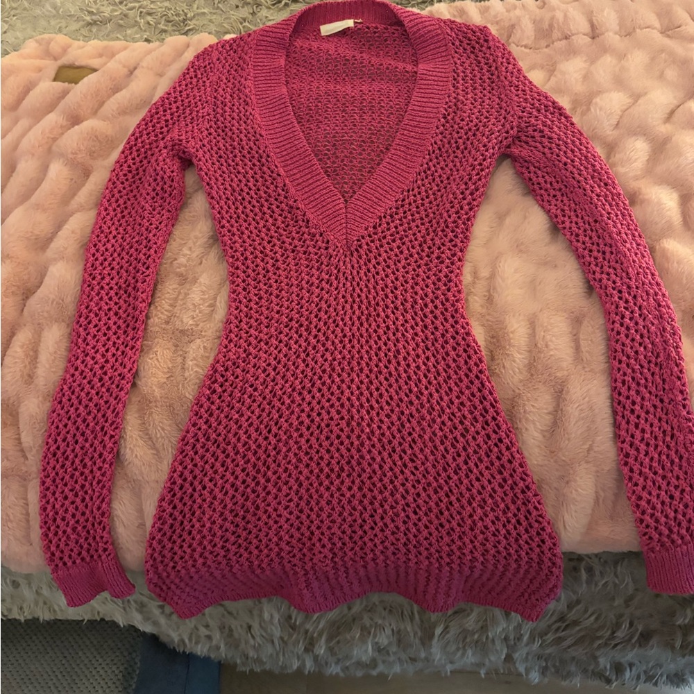 Monday Swimwear Pink V-Neck Knit Coverup